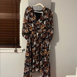 Danny & Nicole Black and Brown Floral Long Sleeve Dress